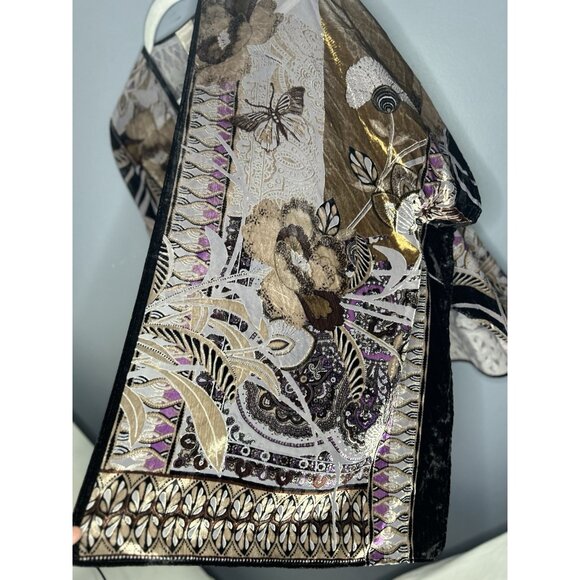 Chicos Velvet Burnout Kimono Cardigan Asian Inspired Lagenlook Artsy Boho Chic - Picture 6 of 13